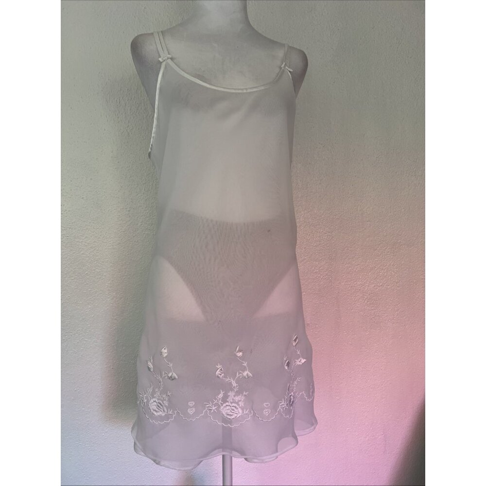 Jones New York Women’s  White Sheer Spaghetti Strap‎ Embroidered Nightgown dress